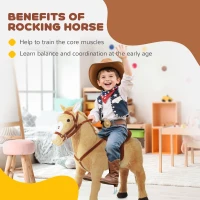 HOMCOM Kids Ride On Standing Horse Cuddly Toy Children Plush Soft Pony Gift w/ Neigh Sound or 2 Years and Up Beige(m-4)