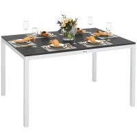 Outsunny Mesa de Refeição para Jardim Retangular com Estrutura de Alumínio Imitação Madeira e Bancada em Ripas 120x90x72 cm Preto(m-10)