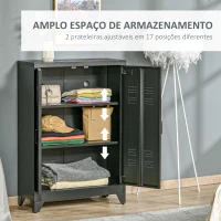 HOMCOM Armário de Metal de Armazenamento com Dupla Porta 2 Prateleiras com Altura Ajustável Armário para Escritório 75x33x110cm Preto(m-4)