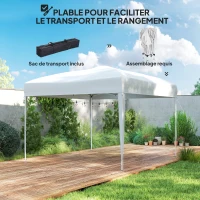 Outsunny Tonnelle de jardin extérieur 3x3m Tonnelle pliante Pop up Tente Pliable Barnum de Jardin Pliant Anti-UV + Sac de Transport Acier Oxford Blanc(m-5)