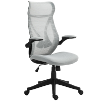 HOMCOM Silla de Oficina Giratoria con Altura Ajustable Reposabrazos Abatibles y Función de Basculante Carga 120 kg Gris Claro