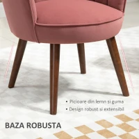 HOMCOM Fotoliu Scoica 66×66×78.5 cm – Catifea Roz cu Picioare Lemn(m-7)