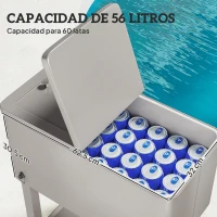 Outsunny Carro Nevera con Ruedas Abrebotellas y Estante 56L para Patio Fiesta Terraza 67x35x80 cm Gris Claro(m-5)