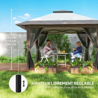 Outsunny Tonnelle barnum de jardin pop-up pliant double toit protection UV 50+ avec 4 moustiquaires zippées 4 x 4 m beige(m-6)