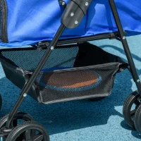 PawHut Wózek dla psa, składany, z oknem z siatki, zdejmowany dach, uchwyt na kubek, koszyk na dole, metalowa rama, szary, 67 x 45 x 96 cm(m-12)