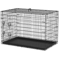 PawHut Jaula para Perros Plegable Jaula para Perros Medianos con 2 Puertas Bandeja Extraíble Asa y Marco de Alambre Acero 106x68x76 cm Negro(m-11)