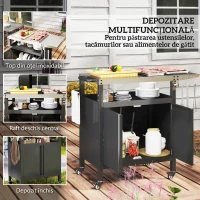 Outsunny Cărucior pentru Grătar cu Blat din Oțel Inoxidabil și Măsuță Laterală Pliabilă, 116x50x93 cm, Negru(m-4)