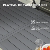 Outsunny Table à manger de jardin pour 6 personnes avec plateau à lattes pour jardin, patio, terrasse, 150 x 80 x 74 cm, gris(m-5)