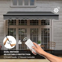 Outsunny 3 x 2.5m Electric Awning with LED Light and Remote Controller, Aluminium Frame DIY Retractable Awning, UV50+ Sun Shade Canopy for Garden Patio Deck Door Window, Dark Grey(m-4)