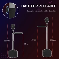 SPORTNOW Sac de frappe sur pied punching ball sur pied réglable en hauteur 160-205 cm pompe inclus, lestage de sable ou eau, noir(m-5)