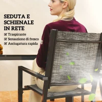Outsunny Set da Giardino 7 Pezzi in Acciaio con Tavolo Rettangolare e 6 Sedie Impilabili Traspiranti, Grigio e Nero(m-5)
