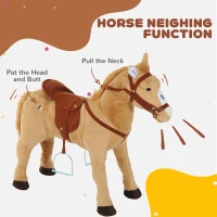 HOMCOM Kids Ride On Standing Horse Cuddly Toy Children Plush Soft Pony Gift w/ Neigh Sound or 2 Years and Up Beige(m-5)