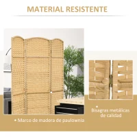 HOMCOM Separador de Ambientes de 3 Paneles Biombo Plegable 135x180 cm Pantalla de Privacidad de Polipropileno Natural(m-6)