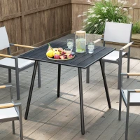 Outsunny Square Garden Table with Slat Top, Steel Frame, Outdoor Table for 4 Person, 80 x 80 x 74 cm, Black(m-8)