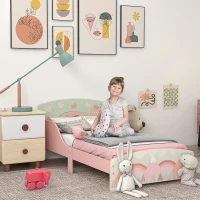 ZONEKIZ Pat pentru Copii 3-6 Ani cu Margini Înălțate și Model cu Animale, 77x143x60 cm, Roz(m-2)