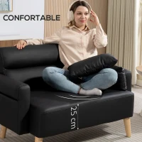 HOMCOM Sofá de 2 Plazas con Tapizado de Cuero Sintético Acolchado Grueso y Patas de Madera para Salón 117x78x78 cm Negro(m-4)