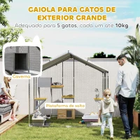 PawHut Gaiola para Gatos de Exterior Recinto para Gatos com Cobertura Impermeável 420D Plataformas para 5 Gatos 200x170x195 cm Prata(m-4)