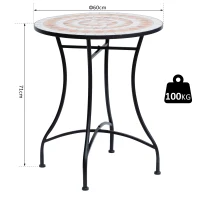 Outsunny Mesa de Jardim Mesa Mosaico Cerâmica e Redonda Mesita de Café para Varanda Terraço Φ60x71cm(m-3)