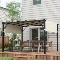 Outsunny Husă pentru Foișor Pergolă 3x3 m din Poliester cu Buzunare și Curele, 488x122 cm, Crem Alb(m-2)