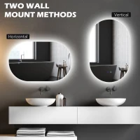 kleankin Oglindă de Perete cu Lumină LED în 3 Culori și Funcție Anti-Aburire, 81x51x4.5 cm, Transparent(m-7)