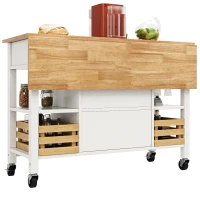 Isola da cucina moderna con lati pieghevoli, spazio di conservazione multifunzionale, 120×45×90 cm, Legno naturale e Bianco(m-13)