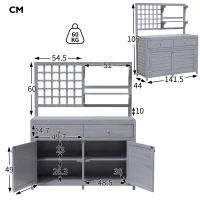 Armoire de jardin en bois avec étagères, armoire extérieure multifonctionnelle avec plateau ouvert, 141,5x44x105 cm, Gris(m-3)