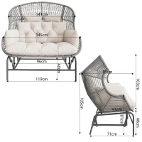 Fauteuil à bascule de jardin pour deux personnes,  fauteuil de jardin, 145×85×143 cm, Gris(m-3)