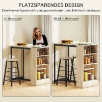 HOMCOM 3-teiliges Bartisch-Set, 1 Tresen, 2 Stühle, mit Stauraum und Fußstützen, platzsparend, Hellbraun+Schwarz(m-6)