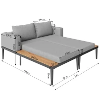 Lit de jour pour patio extérieur, lit double de loisirs avec étagère, 150x140x30 cm, Gris(m-3)
