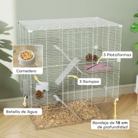 PawHut Jaula para Animales Pequeños con Múltiples Niveles Bandeja y Accesorios Incluidos 73x47x80 cm Blanco(m-5)