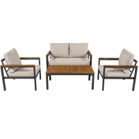 Juego de Muebles de Jardín de 4 Piezas con Sofá de 2 Plazas 2 Sillones Individuales y Mesa Beige(m-1)