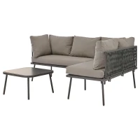 Ensemble de salon de jardin, ensemble de meubles de jardin en forme de L avec corde tissée à la main, 2 canapés et 1 table, Gris(m-13)