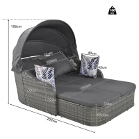 Ensemble de salon de jardin avec baldaquin réglable et 4 coussins, chaise longue de terrasse tout temps, 203×120×126 cm, Gris(m-3)