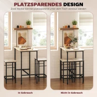 HOMCOM Bartafel Set met Barkrukken Eettafel met 2 Stoelen met Antislip Voetpad Natuurlijk Hout(m-5)