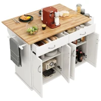 Îlot de cuisine moderne avec plan de travail rabattable, espace de rangement multifonctionnel et roulettes, 106×50×90,5 cm, Blanc(m-6)