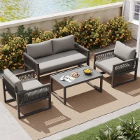 Conjunto de Salón de Jardín Conjunto de Muebles de Jardín Moderno de 4 Piezas de Cuerda con Cojines de Asiento Gris(m-2)