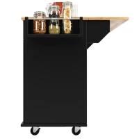 Îlot de cuisine moderne avec plateau de travail rabattable, espace de rangement multifonctionnel et roulettes, 106x50x90,5 cm, Noir(m-12)