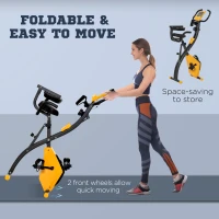 HOMCOM 2-in-1 Folding Exercise Bike with 8-Level Magnetic Resistance, Arm Resistance Band, Pulse Sensor, Yellow(m-7)