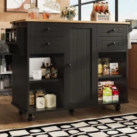 Îlot de cuisine moderne, espace de rangement multifonctionnel, 127x46x91,5 cm, Noir(m-1)