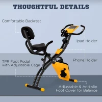 HOMCOM 2-in-1 Folding Exercise Bike with 8-Level Magnetic Resistance, Arm Resistance Band, Pulse Sensor, Yellow(m-9)