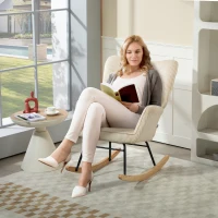 HOMCOM Vintage Schommelstoel, Gebogen Onderstellen, Dikke Bekleding, Beukenhout & Staal, Beige(m-10)