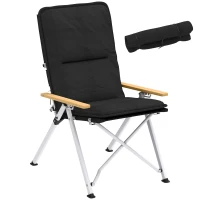 Outsunny Portable Camping Chair for Adults, High Back Folding Chair with Padded Seat and Carry Bag, Outdoor Recliner for Hiking, Fishing, Beach and Picnic, Black(m-10)