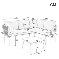 Ensemble de salon de jardin, ensemble de meubles de jardin en forme de L avec corde tissée à la main, 2 canapés et 1 table, Gris(m-3)