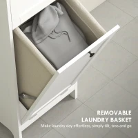 HOMCOM Tall Bathroom Cabinet, with Laundry Basket - White(m-5)
