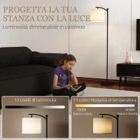 HOMCOM Lampada da Terra LED Dimmerabile con Telecomando, 11 Temperature e 11 Luminosità, Timer 60 Minuti, Nero(m-4)