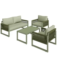 Ensemble de salon de jardin, ensemble de meubles de jardin moderne en 4 pièces en corde avec coussins de siège, Vert(m-10)