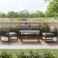 Conjunto de Salón de Jardín Conjunto de Muebles de Jardín Moderno de 4 Piezas de Cuerda con Cojines de Asiento Gris(m-5)
