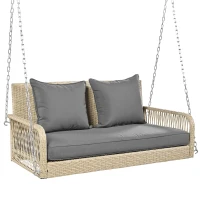 Balancelle de jardin, balancelle Hollywood avec coussins de siège et de dossier amovibles et lavables, 2 places, 113x54x53 cm, Beige(m-10)