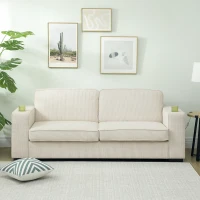 HOMCOM Three-Seater Corduroy Sofa - Cream White(m-8)