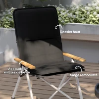 Outsunny Chaise de camping chaise de pêche pliante, dossier haut, coussin amovible et sac de transport, 59x67x96cm, noir(m-6)